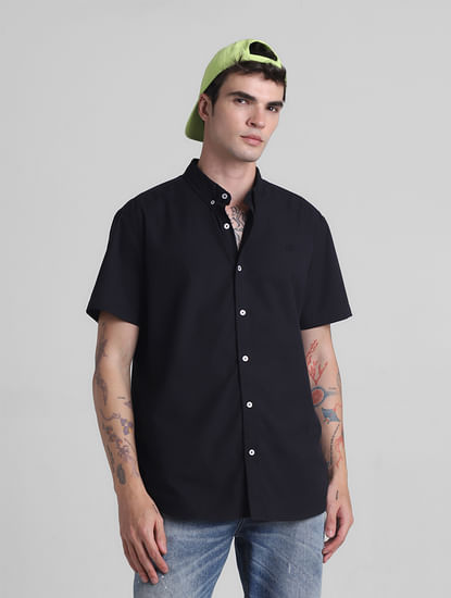 Black Cotton Short Sleeves Shirt