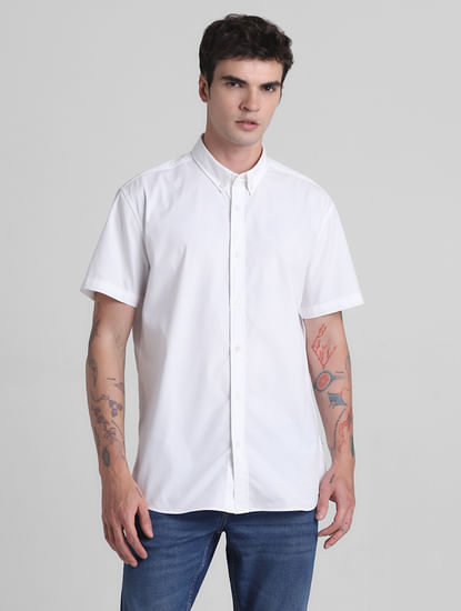 White Cotton Short Sleeves Shirt