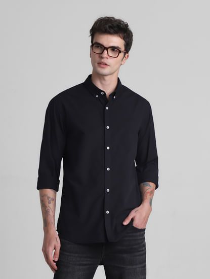 Black Cotton Full Sleeves Shirt