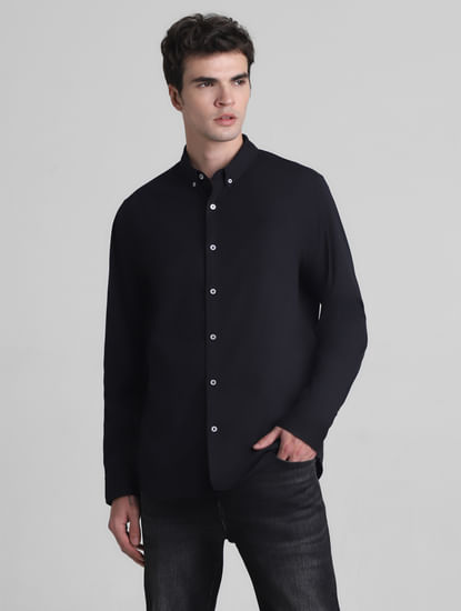 Black Cotton Full Sleeves Shirt