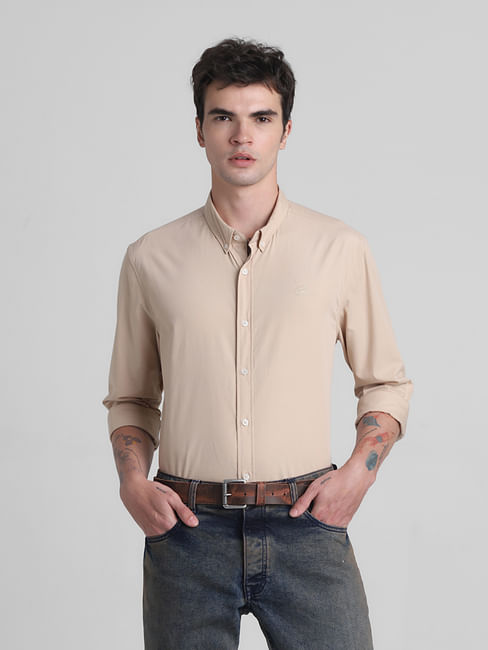 Brown Cotton Full Sleeves Shirt