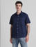 Blue Contrast Stitch Oversized Shirt_415580+2