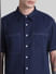 Blue Contrast Stitch Oversized Shirt_415580+5
