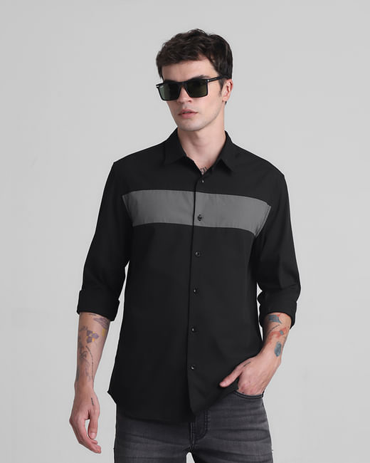 Black Colourblocked Full Sleeves Shirt