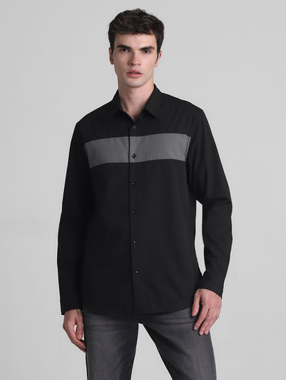 Black Colourblocked Full Sleeves Shirt
