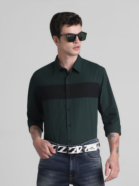 Dark Green Cotton Full Sleeves Shirt
