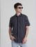 Black Striped Cotton Short Sleeves Shirt_415587+1