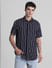Black Striped Cotton Short Sleeves Shirt_415587+2