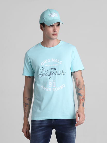 Blue Embroidered Crew Neck T-shirt
