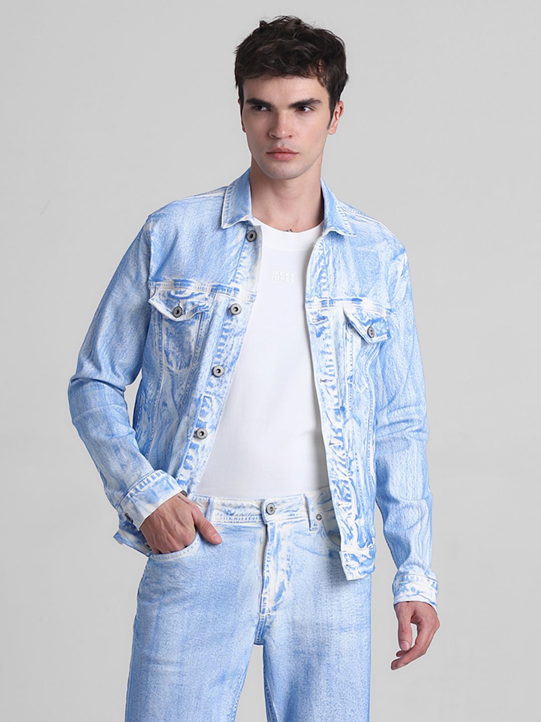 White Washed Co ord Set Denim Jacket