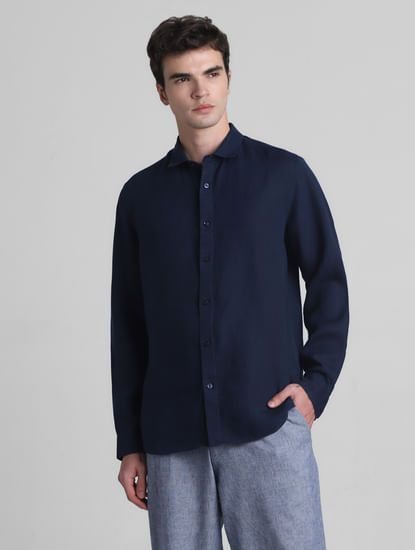 Dark Blue Linen Full Sleeves Shirt