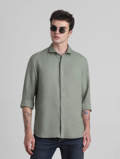 Green Linen Full Sleeves Shirt