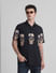 Black Embellished Print Short Sleeves Shirt_415627+1