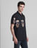 Black Embellished Print Short Sleeves Shirt_415627+3