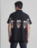 Black Embellished Print Short Sleeves Shirt_415627+4