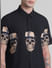 Black Embellished Print Short Sleeves Shirt_415627+5
