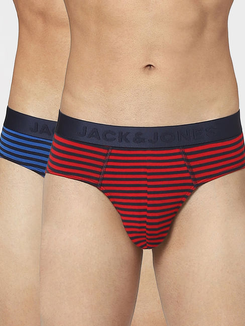 Pack Of 2 Blue & Red Striped Briefs