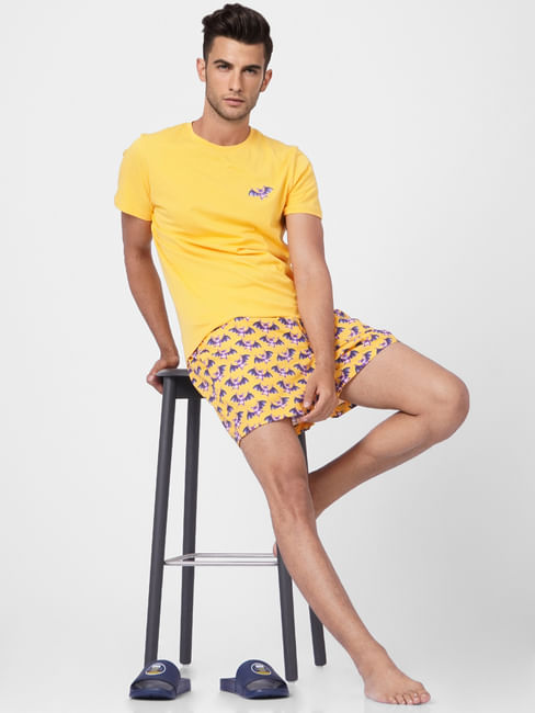 Yellow T-shirt & Printed Shorts Set
