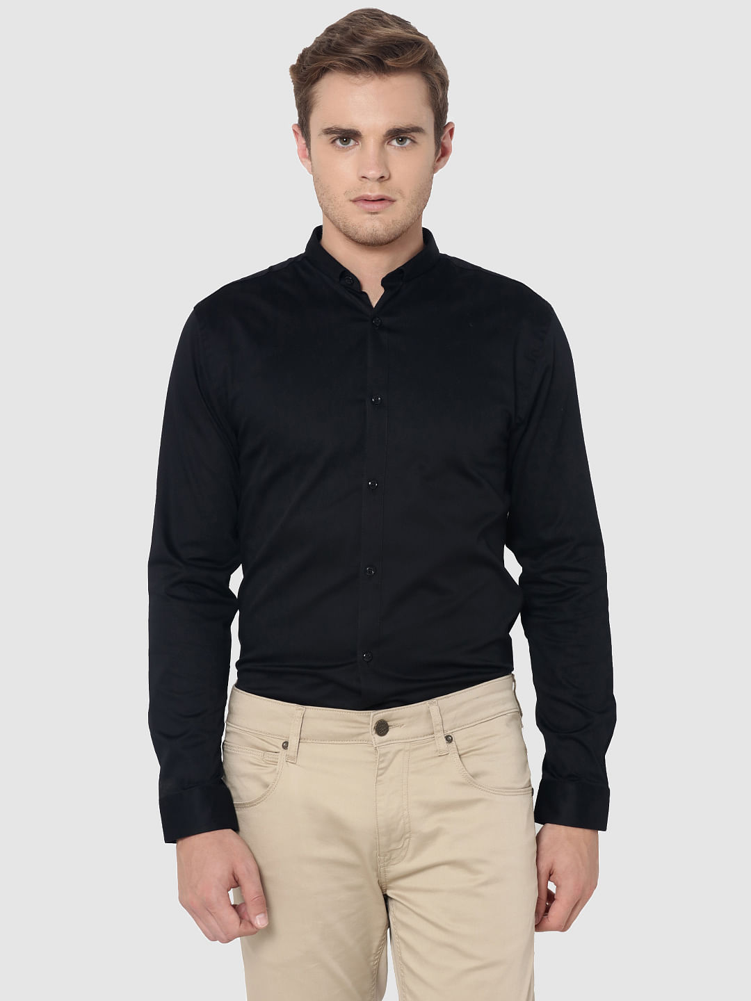Buy Men Black Slim Fit Solid Full Sleeves Formal Shirt Online - 226720 |  Van Heusen