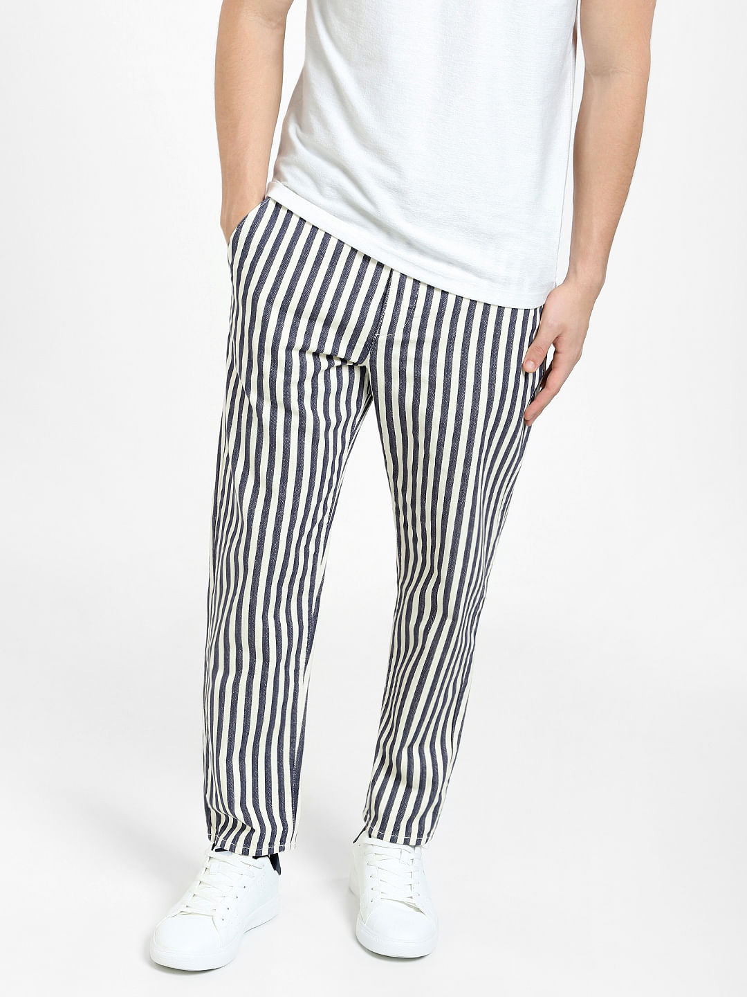 PullBear tapered trouser in black and white stripe  ASOS