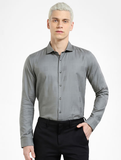 Grey Printed Full Sleeves Shirt