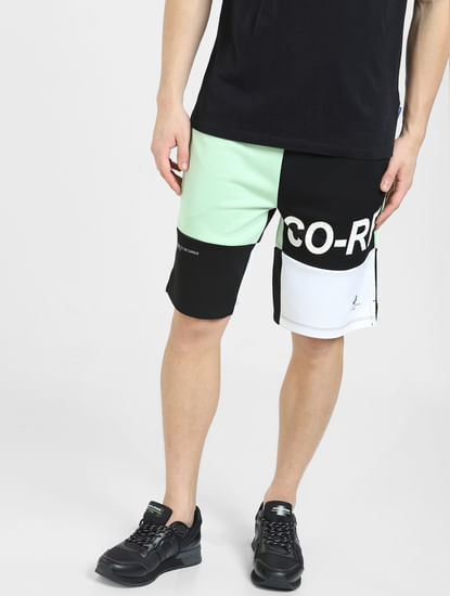 Black Mid Rise Colourblocked Shorts