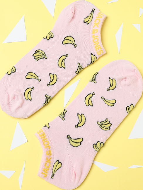 Pink Banana Print Ankle Length Socks