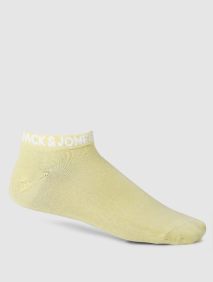 Yellow Logo Print Ankle Length Socks