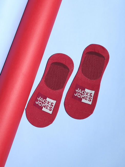 Red Logo Print No Show Socks
