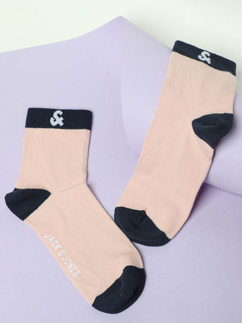 Pink Logo Print Mid Length Socks