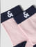 Pink Logo Print Mid Length Socks_404859+6