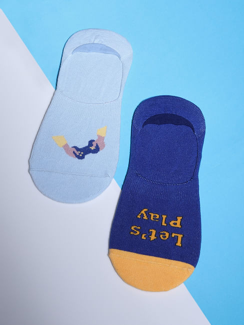 Pack Of 2 Blue Printed No Show Socks