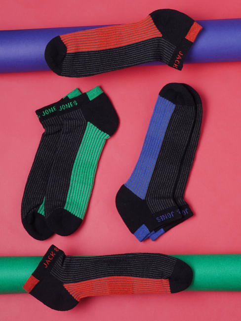 Pack Of 3 Colourblocked Terry Ankle Length Socks 