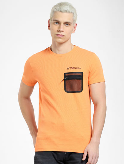Orange Zip Pocket Crew Neck T-shirt