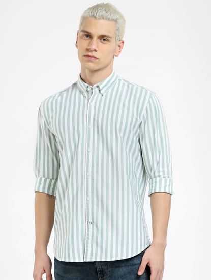 Green Striped Full Sleeves Shirt