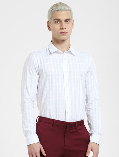 White Check Full Sleeves Shirt