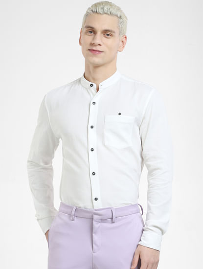 White Band Collar Full Sleeves Shirt