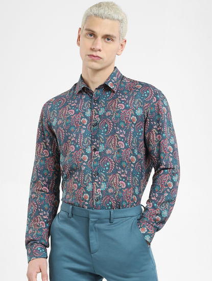 Blue Paisley Print Full Sleeves Shirt