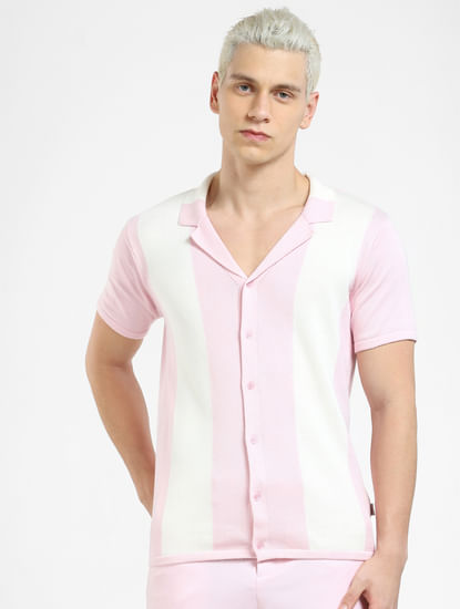 Pink Striped Knit Polo T-shirt