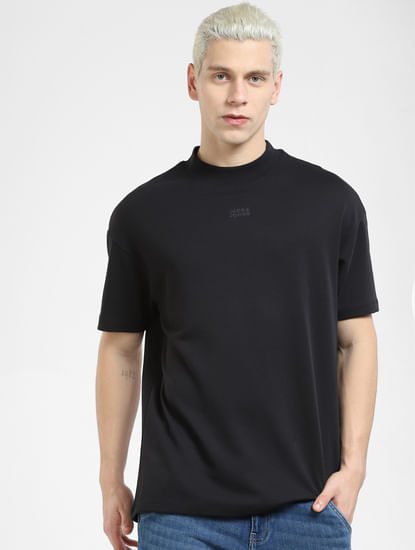 Black High Neck Boxy Fit T-shirt