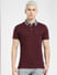 Burgundy Floral Collar Polo T-shirt_404938+2