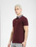 Burgundy Floral Collar Polo T-shirt_404938+3
