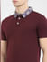 Burgundy Floral Collar Polo T-shirt_404938+5