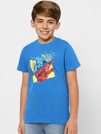 Boys X Marvel Blue Spider Man Crew Neck T-shirt