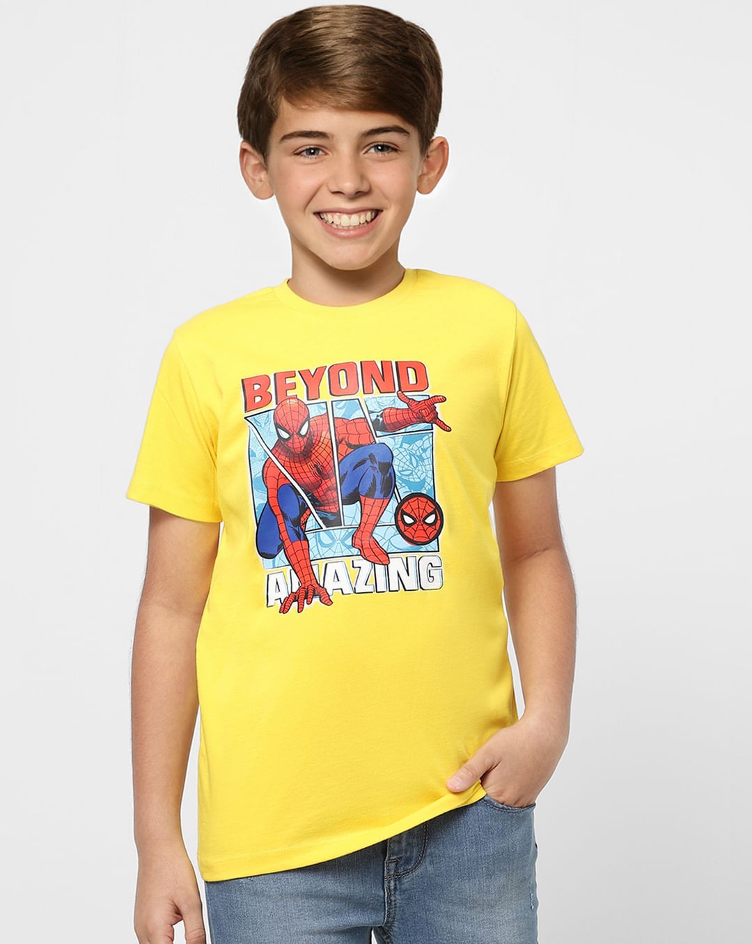 Buy X Marvel Yellow Spider Man Crew Neck T-shirt for Boys Online at Junior |254951901
