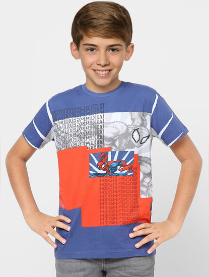 Boys X Marvel Blue Spider Man Crew Neck T-shirt