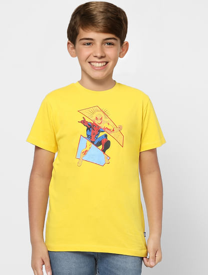Boys X Marvel Yellow Spider Man Crew Neck T-shirt