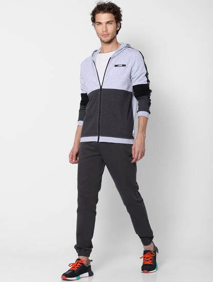 Grey Colourblocked Hooded Sweatshirt