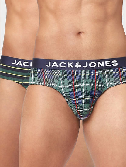 Green Check & Striped Briefs - Pack of 2