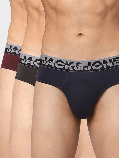 Pack Of 3 Black, Red & Blue Briefs
